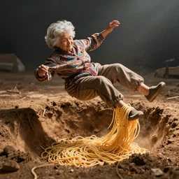 grandma falling into a pit of spaghetti