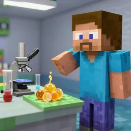 yoglabs in minecraft photo where honeydew is performing an experiment.