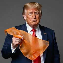 a flayed donald trump holding his own floppy orange membranous skin in front of him by albrecht durer
