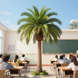 palm tree in a classroom, photo realistic, 8 k, sharp image, clear