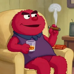 retired barney, sitting in a lounge, sipping whiskey and smoking a cigar in the new barney the dinosaur show, 4 k