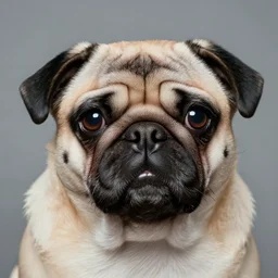 photo of a grotesque human - animal hybrid creature, portrait, human eyes, human ears, human nose, humanoid pug