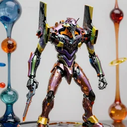 drippy liquid metal combat mecha, gouf evangelion, bismuth mechanical exoskeleton wearing hardsurface armour holding scifi weapons, sculpted by spider zero, jeff koons, chihuly, trending on artstation # chihuly # evagelion # chihuly