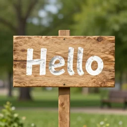 a wooden sign at the park that says hello