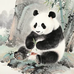 a beautiful painting panda, chinese landscape, by zhangda qian painting