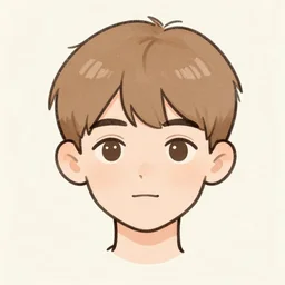 simple colored sketch illustration boy with short side part light brown hair and brown eyes