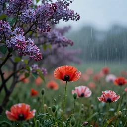 high quality photo you are going to ask : and where are the lilacs? and the poppy - petalled metaphysics? and the rain repeatedly spattering, highly detailed, cinematic lighting, cedric peyravernay maciej kuciara, dramatic lighting, medium shot, ground angle, uhd 8 k, shallow depth of field