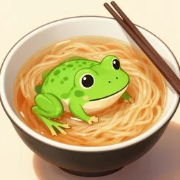 frog ramen, hd photo, frog swimming in ramen soup, japanese bowl chopsticks food photo trending on artstation