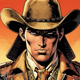 ' the face of a samurai cowboy ', comic book cover art by geof darrow,
