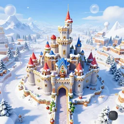 3D Mario 64 castle aerial view, 4k, winter
