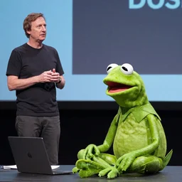 jordan peterson giving a lecture while slowly shrinking into kermit the frog