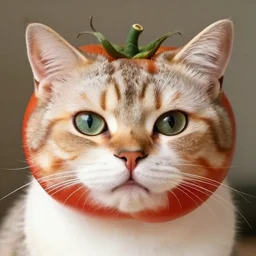 tomato with the face of a cat