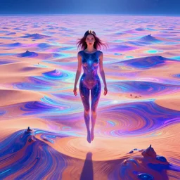 mysterious cosmic girl hovering over shimmering desert, infinite astral waves, synthwave, bright neon colors, highly detailed, cinematic, wide angle, tim white, michael whelan, roger dean, bob eggleton, lisa frank, vladimir kush, kubrick, kimura, isono