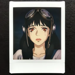 a polaroid film portrait stil of a crying 1 9 5 0's disney aviator girl crying!!, red eyes, dramatic light, finely detailed features, perfect art, gapmoe yandere grimdark, trending on pixiv fanbox, painted by greg rutkowski makoto shinkai takashi takeuchi studio ghibli, akihiko yoshida,
