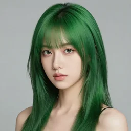 portrait of a cool girl with green hair, a 7 8 4 3 hairstyle, wearing a tanktop, listening to music, vector art, highly detailed, stylized, trendning on artstation