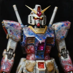 a baroque neoclassicist renaissance close - up portrait of a ruby and sapphire iridescent whimsical 1 8 0 0 s japanese mecha gundam marble statue, big glowing eyes. reflective detailed textures. gloomy black background. highly detailed fantasy science fiction painting by moebius, norman rockwell, frank frazetta, and syd mead. rich colors, high contrast. artstation