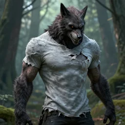 werewolf from van helsing ripped shirt unreal engine hyperreallistic render 8k character concept art forest masterpiece