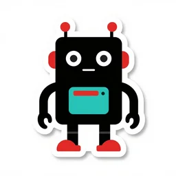 whimsical gender - neutral robot flat illustration sag clipart sticker, concept graphic design for robotic toy vector illustrator, surface design motif, black and red and teal blue on white matte paper background 4 k,