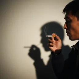 a shadow of a man smoking a cigarette, realistic, 8k