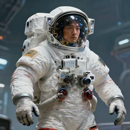 giant statue of two astronauts, futuristic spaceport, bokeh, character portrait, concept art, intricate details, highly detailed photorealistic portrait in the style of brom and seseon yoon, digital art, realistic painting, sci fi, character design, trending on artstation