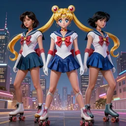 gorgeous!! hyper - realistic giant woman resembling ana de armas as bulma & sailor moon on roller skates destroying a city | drawn by artgerm, drawn by wlop, drawn by jeehyung lee | intricate, high detail, ultra graphics, photorealistic, symmetrical, cinematic, smooth, sharp focus