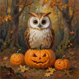 🎃🦉🍂🌳, oil painting, extremely detailed cinematic illustration
