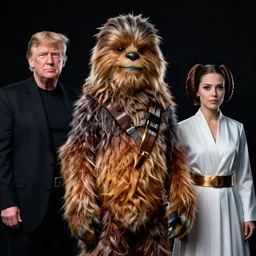 Donald Trump as Jabba the Hutt, Donald Trump Jr as Princess Leia, Star Wars movie still, hyperrealistic, by Sam Spratt, by Vlad Rodriguez, trending on Artstation, dark, dramatic, cinematic, realistic studio lighting
