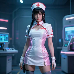 photo of a cyberpunk nurse warrior