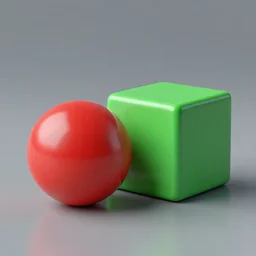 3d render of a 3d red sphere next to a 3d green cube, 8k ultra realistic