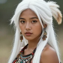 hot tribal warrior cute girl big eyes pouty lips tanned skin white hair