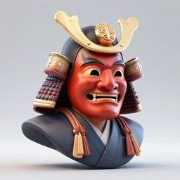 a hyperrealistic 3 d render of a bust depicting a shogun with a mask by ludvig holmen, blender render, hdr, smooth surface, less detail, 4 k, plain background, brilliant colors