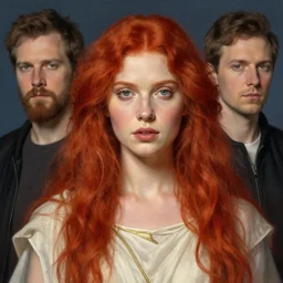 portrait of redheaded cassandra the trojan prophetess, by bogdan rezunenko and denys tsiperko and tom bagshaw, magic realism