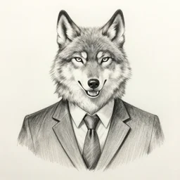 pencil drawing portrait of the anthro male anthropomorphic wolf fursona animal person detective wearing suit and tie