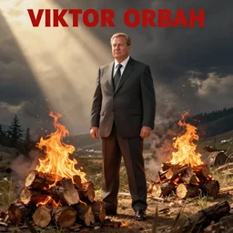 soviet propaganda poster of viktor orban with firewood