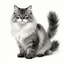 long - haired siberian cat, full body, beautiful, illustration, charcoal, trending, artstation, hyper - detailed, coulson, peter