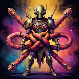 gordian knot, steam punk, giger, colorful