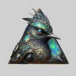 anthropomorphic obtuse triangle head in opal edgy darksoap bowerbird, intricate, elegant, highly detailed animal monster, digital painting, artstation, concept art, smooth, sharp focus, illustration, art by artgerm, bob eggleton, michael whelan, stephen hickman, richard corben, wayne barlowe, trending on artstation and greg rutkowski and alphonse mucha, 8 k