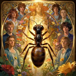 highly detailed portrait of the face of an ant surrounded by flowers, unreal engine, fantasy art by greg rutkowski, loish, rhads, ferdinand knab, makoto shinkai and lois van baarle, ilya kuvshinov, rossdraws, tom bagshaw, alphonse mucha, global illumination, radiant light, detailed and intricate environment