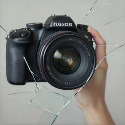 camera taking a picture of its own broken lens through a mirror, broken shattered glass, broken shattered mirror, hyper realistic painting, impasto by Angela Moulton, high quality reflections, award winning impasto painting