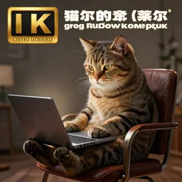 anthropomorphic cat sitting in a chair using a laptop, painting, by greg rutkowski and igor kieryluk, photo realistic, dynamic lighting, artstation, poster, volumetric lighting, very detailed face, 8 k, award winning