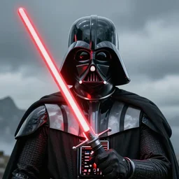 darth vader piercing his red lightsaber into the chest of luke skywalker on top a mountain, wide angle shot, diffuse lighting, fantasy, intricate, elegant, highly detailed, lifelike, photorealistic, smooth, sharp focus, a 2 4! film cinematography, cinematic, hyper realism, high detail,