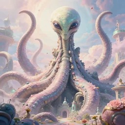 giant ancient alien tentacles artwork, pastel colors, detailed background, extremely detailed, octane rendering, sharp focus, volumetric light, particles, unreal engine 5