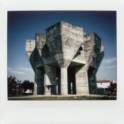 massive concrete structure, surreal architecture, surreal, liminal, polaroid,