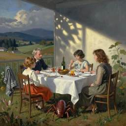family dinner of tardigrades in style of vilhelm hammershoi