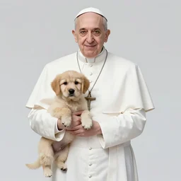 15mm wideshot photo of Pope holding a puppy