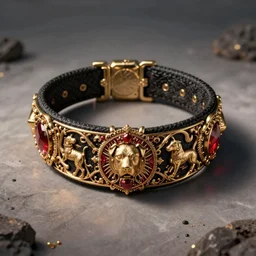 black red and gold baroque detailed filigree dog collar warhammer concept art