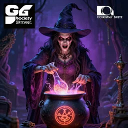a portrait of a scary ugly witch that is brewing a wicked potion in her cauldron that is marked with magical symbol that are glowing, highly detailed, digital photo, hdri, by christopher bretz and john carpenter, vivid colors, high contrast, 8 k resolution, intricate, photorealistic, smooth, psychedelic color scheme, concept art, award winning, cg society contest winner