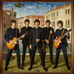 Medieval painting of the Beatles performing in Venice