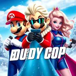 elsa, mario, and barbie buddy cop movie poster