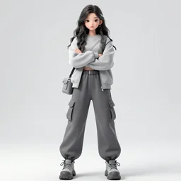 uncropped full body poster girl with futuristic streetwear and wavy hair holding her arms crossed, monotone colour palette, cute face,, anime by kuvshinov ilya, artgerm and greg rutkowski, 4 k, hdr, graphic design, adobe illustrator, behance, trending on artstation, award winning